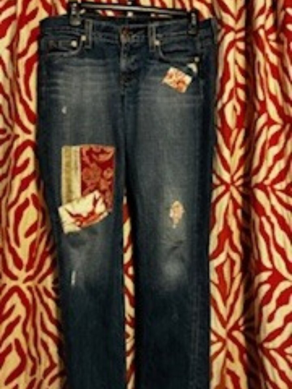 JCrew Vintage Matchstick mid rise jean, with colorful patches, 27" W x 30" L